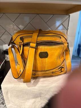 b.o.c. Born Concept Yellow Vegan Leather Multi-Zip Crossbody Bag